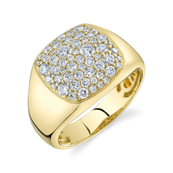 14K Gold Diamond Square Signet Men's Ring