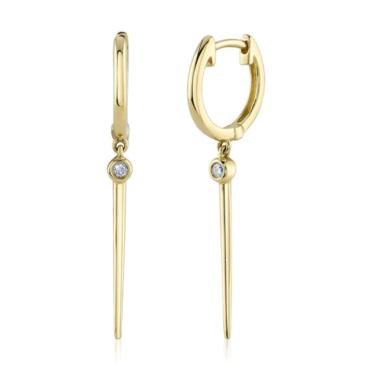 14K Gold Diamond Bezel Drop Earrings