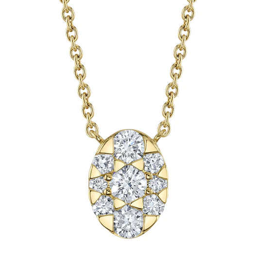 14K Gold Diamond Oval Cluster Necklace