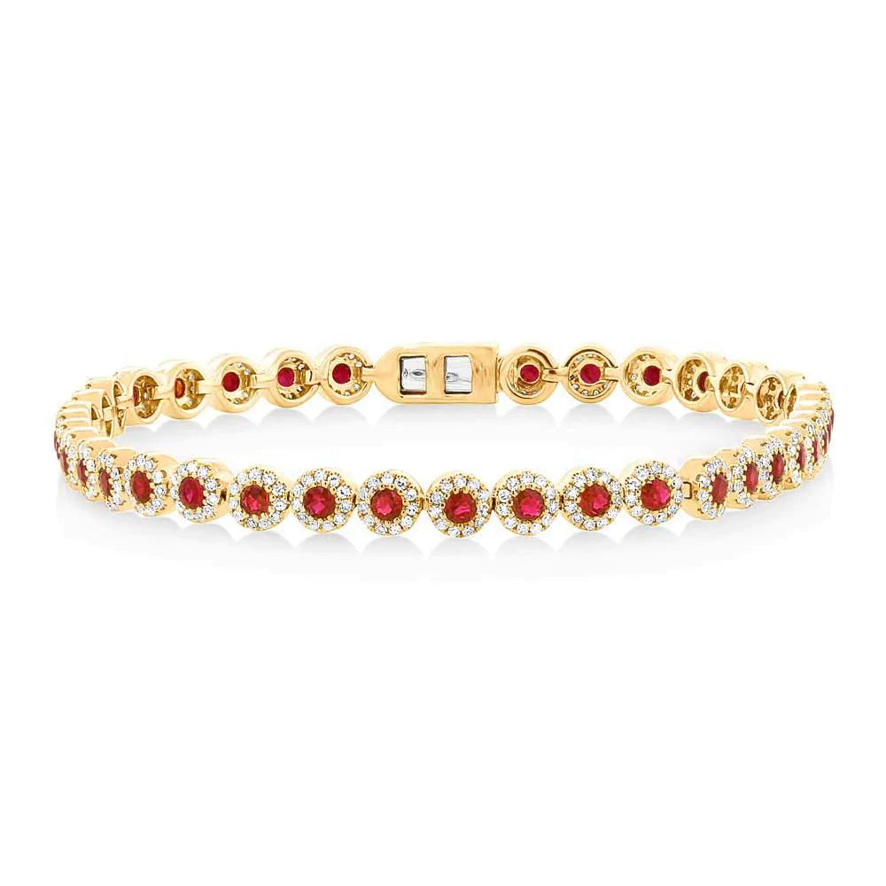 14K Gold 3.25 CT Ruby Diamond Tennis Bracelet Halo Certified Natural Womens