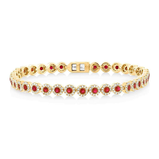 14K Gold 3.25 CT Ruby Diamond Tennis Bracelet Halo Certified Natural Womens