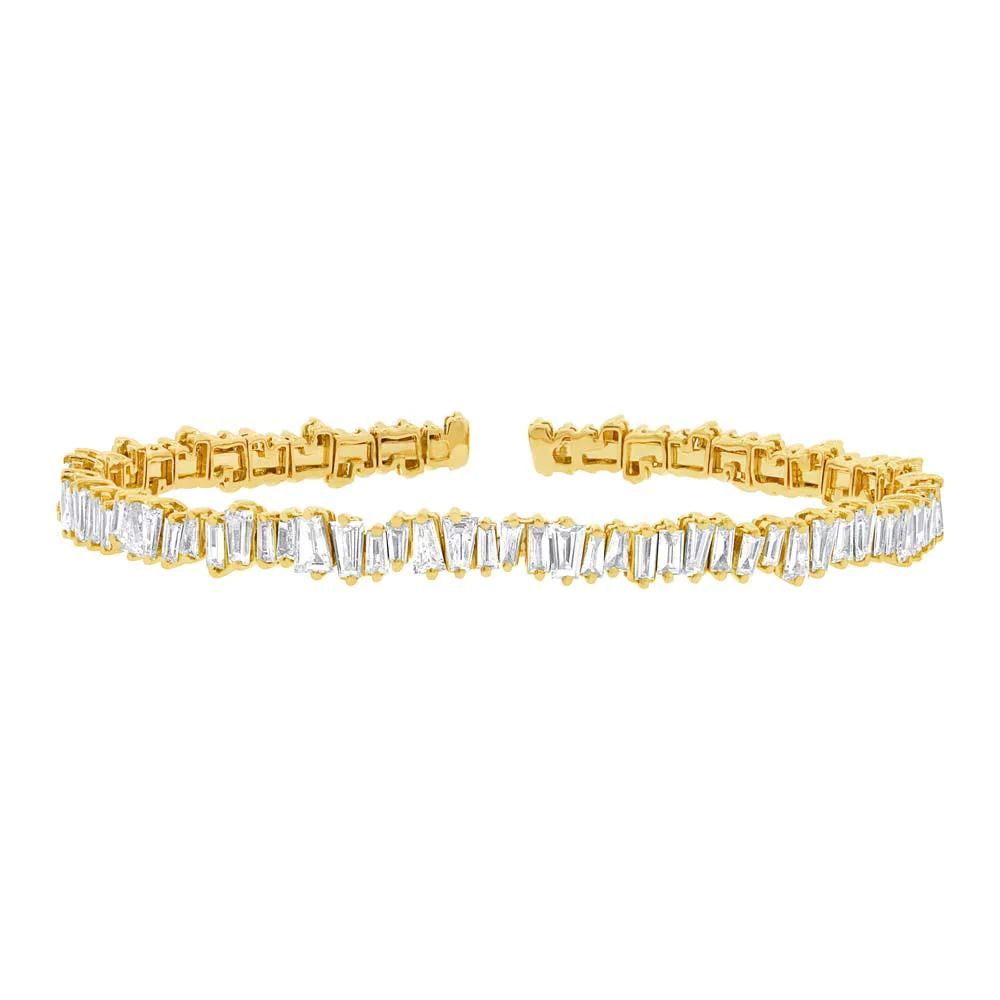 14K Gold 2.78CT Jagged Baguette Diamond Bangle Bracelet Stackable Natural