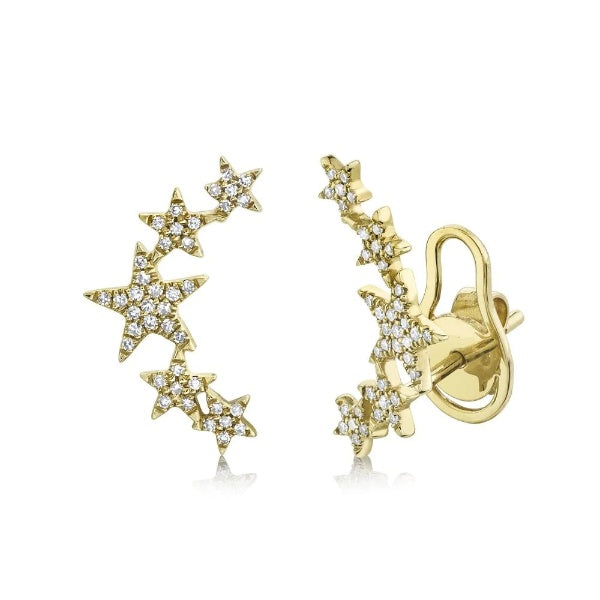 14K Gold 0.17 TCW Diamond Star Ear Crawler Earrings Natural Round Cut Stud