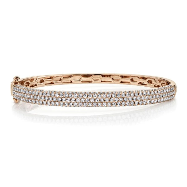 14K Gold 2.97 CT Diamond Pave Bangle Bracelet Round Women's Small Natural