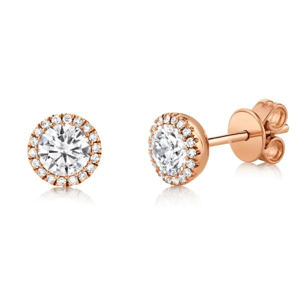 14K Gold 0.90 TCW  Diamond Stud Earrings Halo Round Cut Natural Certified