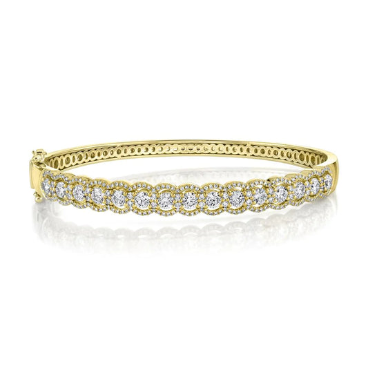 14k Gold 2.70 CT Diamond Halo Bangle Floating Center Natural Round