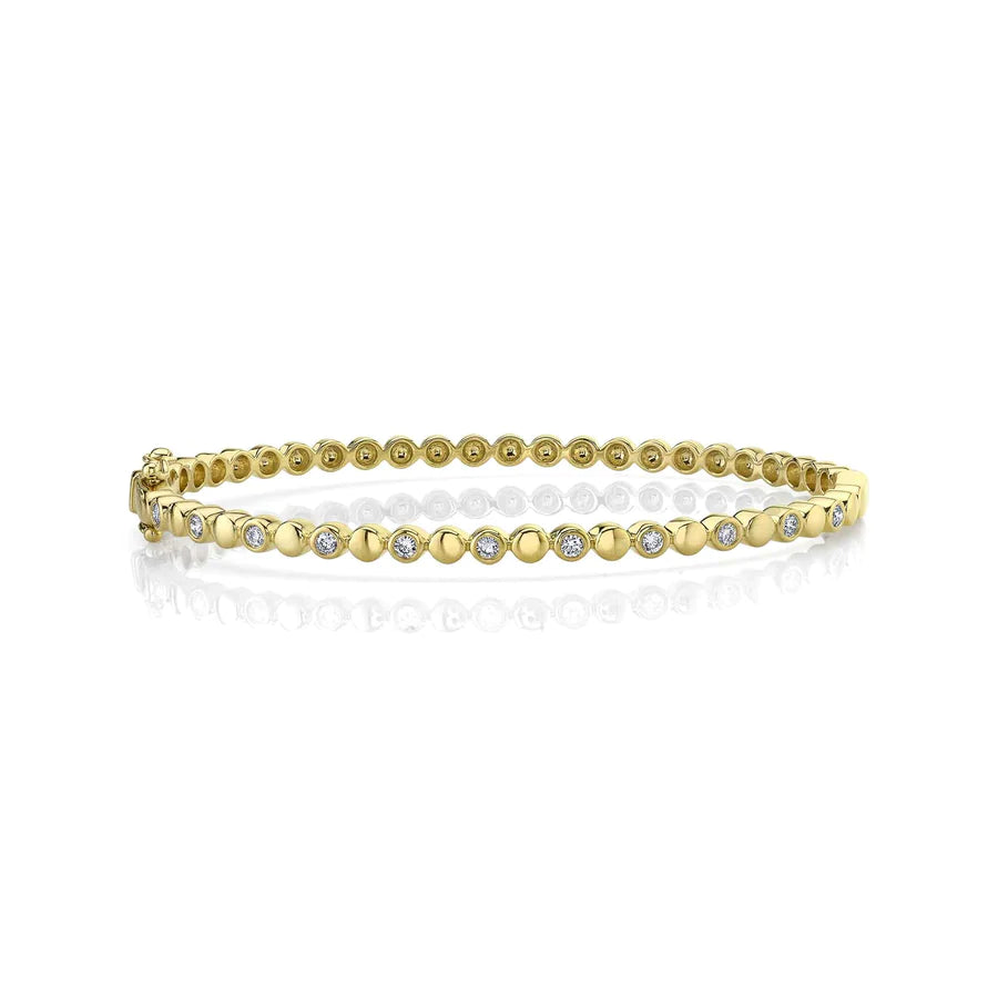 14K Gold Diamond Bezel Circle Disc Bangle Bracelet