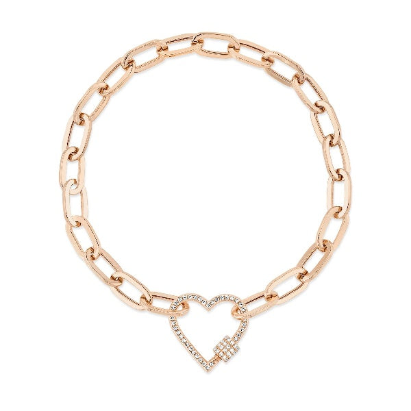 14K Gold 0.20 CT Diamond Heart Paper Clip Link Bracelet Round Cut Natural