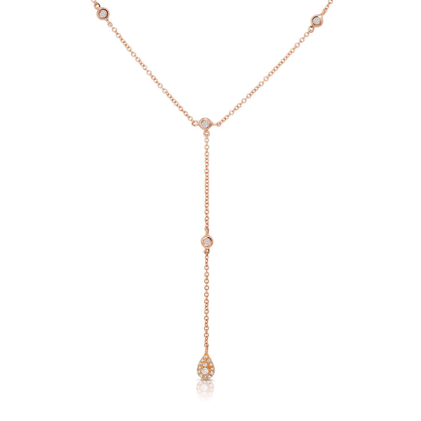 14K Gold 0.32 CT Diamond By The Yard Open Back Drop Lariat Necklace