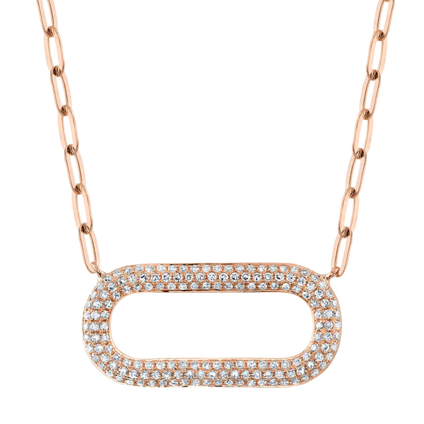 14K Gold Cylinder Diamond Paper Clip Necklace