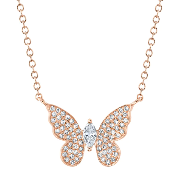 14K Gold Diamond Butterfly Necklace