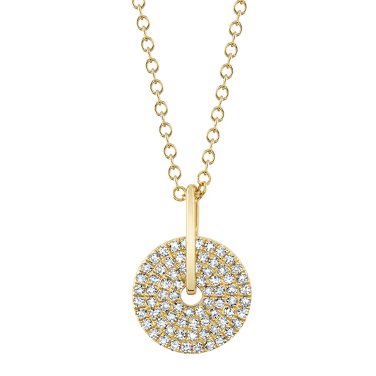 14K Gold Diamond Circle Disc Necklace