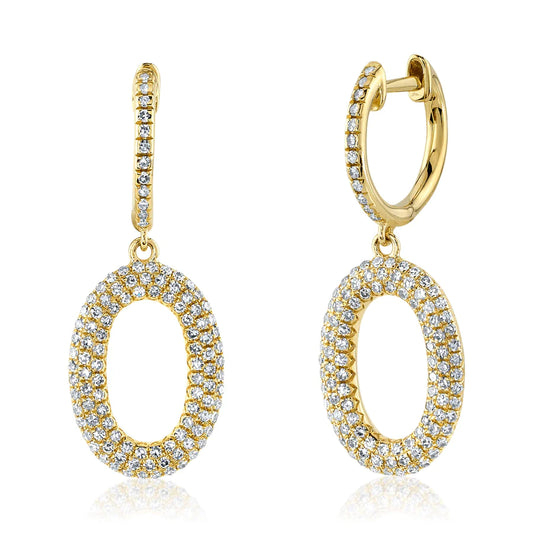 14K Gold Diamond Oval Drop Earrings