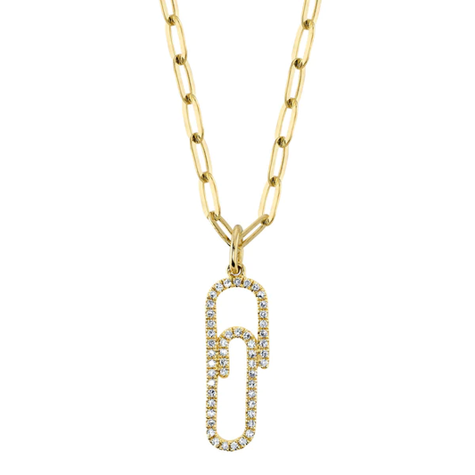 14K Gold Diamond Paper Clip Link Necklace