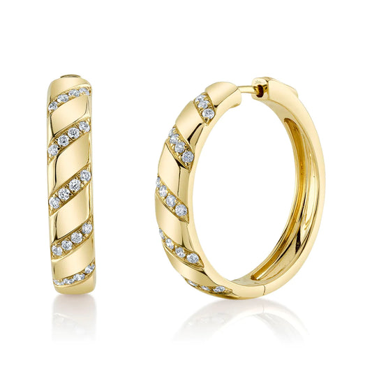 14K Gold Diamond Slanted Hoop Earrings