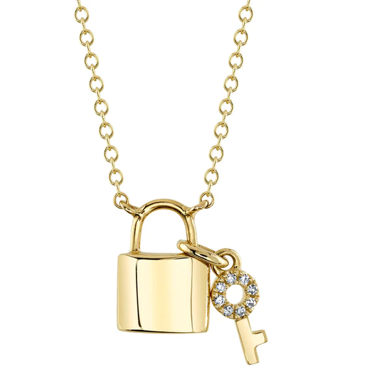 14K Gold Diamond Lock And Key Necklace