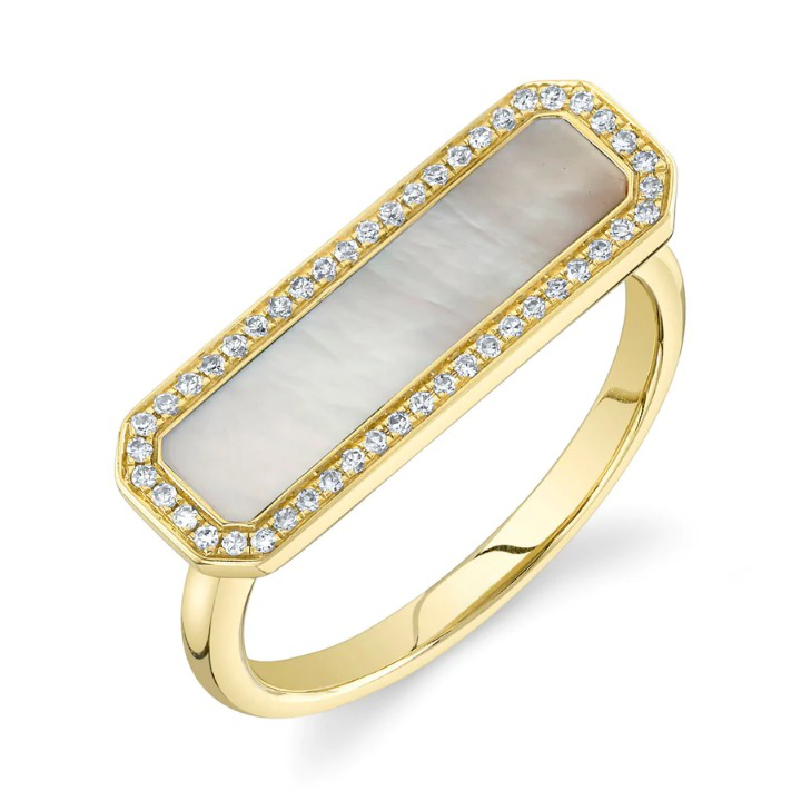 14K Gold Diamond Mother Of Pearl Ring