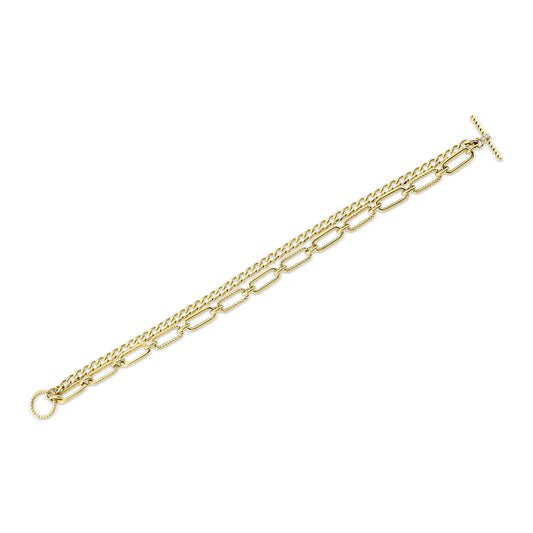 14K Gold Diamond Link Paper Clip Bracelet