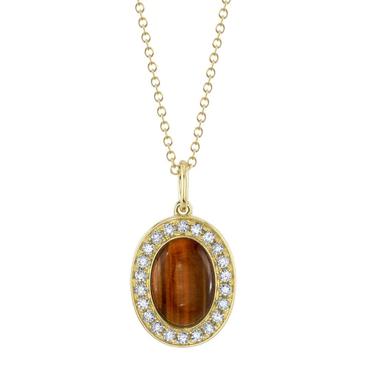 14K Gold Tiger's Eye Diamond Necklace