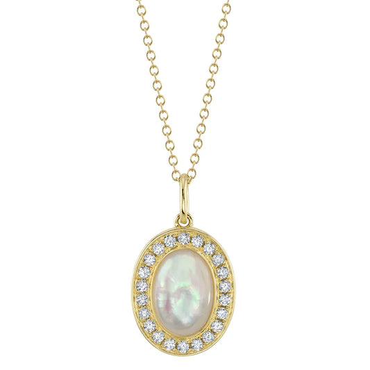 14K Gold Pearl Diamond Pendant Necklace