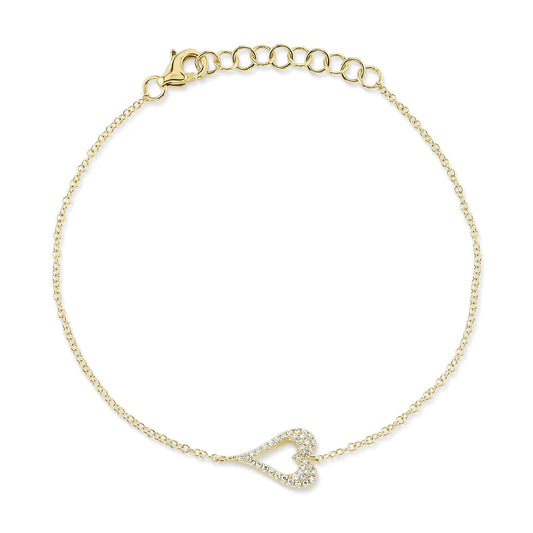 14K Gold Diamond Open Heart Charm Bracelet