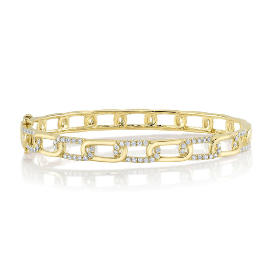 14K Gold Diamond Paper Clip Bangle Bracelet.