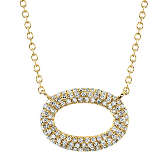 14K Gold Diamond Oval Pendant Necklace