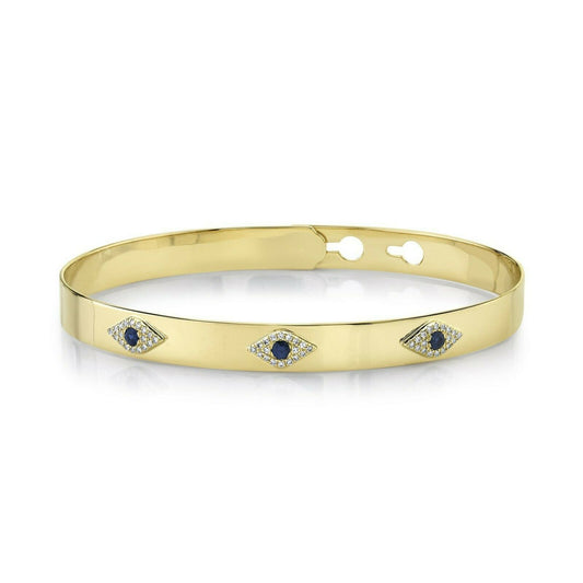 14k Gold 0.28  CT Sapphire Diamond All Seeing Eye Bangle Natural Round Cut