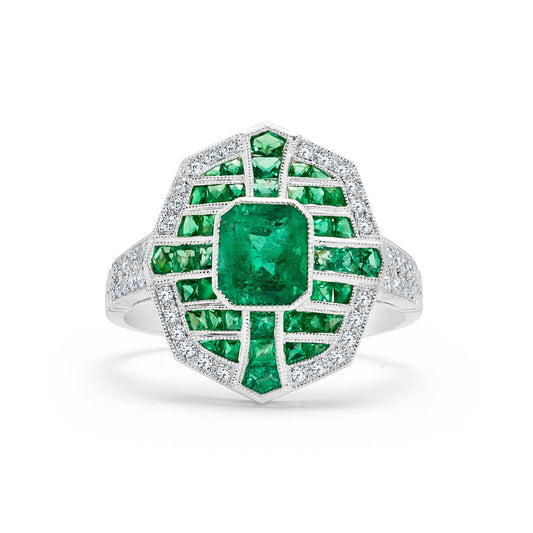 Art Deco Diamond And Emerald Platinum Ring Antique Inspired