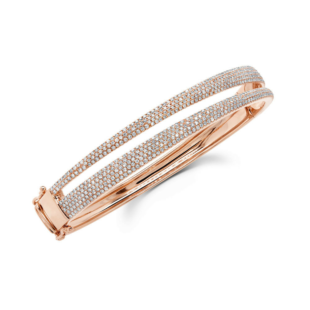 14K Gold 1.38 CT Diamond Bangle Pave Open Split Space Women's Bracelet