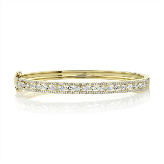 14K Gold 1.08 CT Pear Diamond Bangle Bracelet Women's Size Small Round