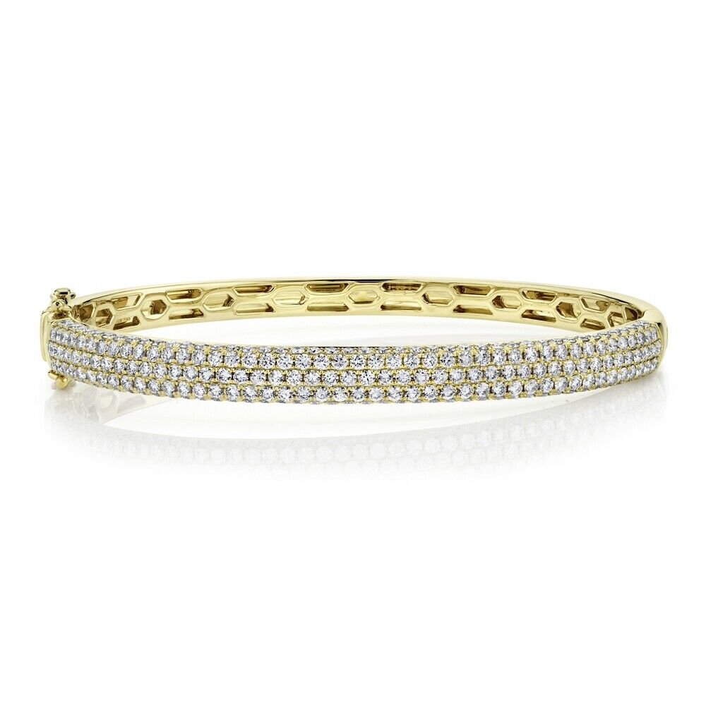 14K Gold 2.97 CT Diamond Pave Bangle Bracelet Round Women's Small Natural