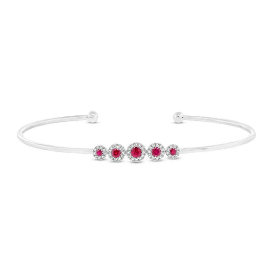 14K Gold 0.42 TCW Ruby Diamond Bangle Bracelet Open Stackable Natural