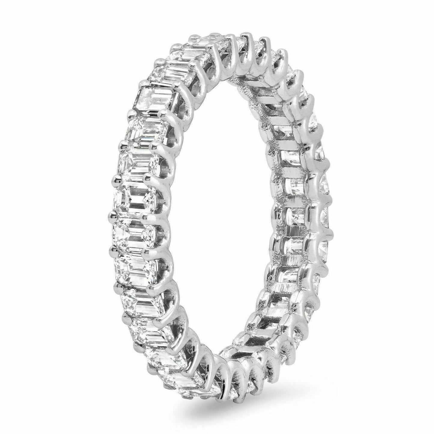 18K White Gold 2.15 CT Emerald Cut Diamond Eternity Ring Certified Natural Engagement