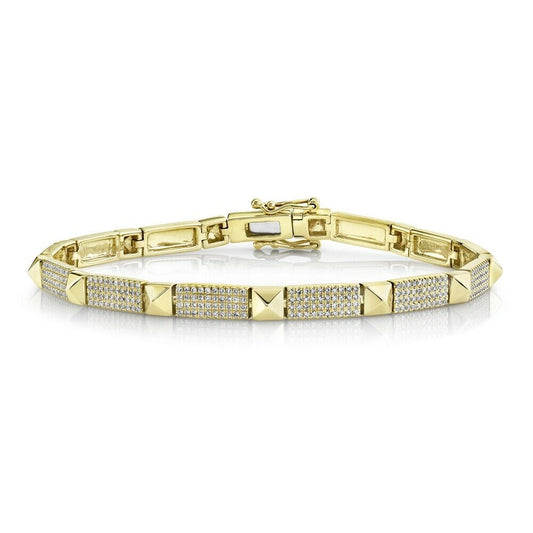 14K Gold 1.21TCW Diamond Spike Bracelet Pyramid Women's Round Pave Natural