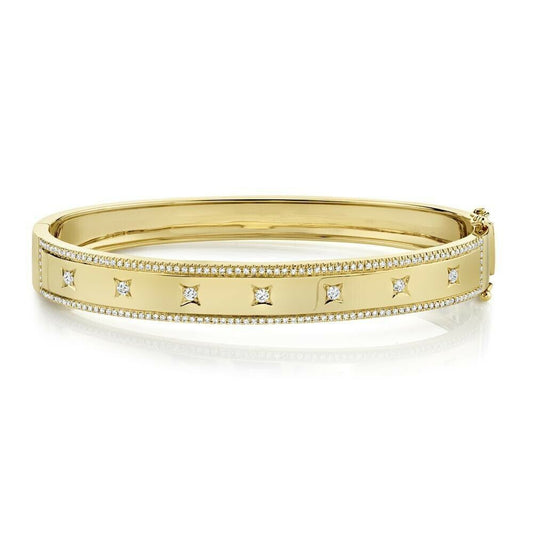 14k Gold 0.55 CT Diamond Princess Bezel Bangle Bracelet Natural Round Cut