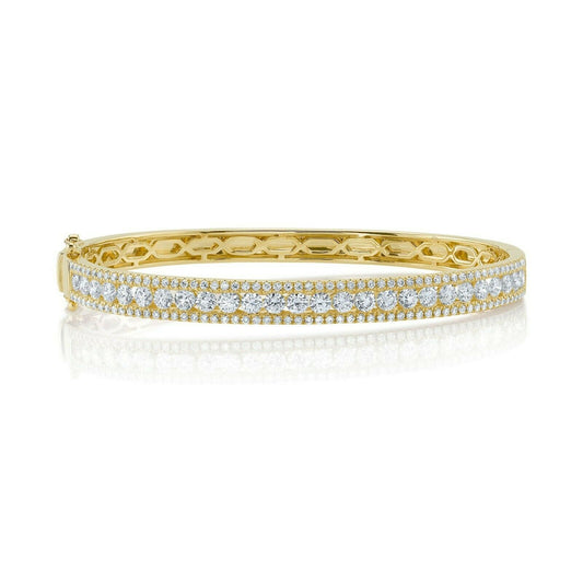 14K Gold 2.96 CT Diamond Bangle Bracelet Round Cut Natural Channel Set