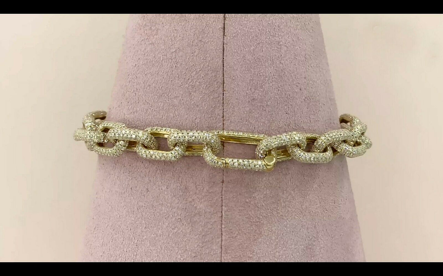 14K Gold 7.52CT Lock Diamond Pave Chain Link Bracelet Round Womens Natural