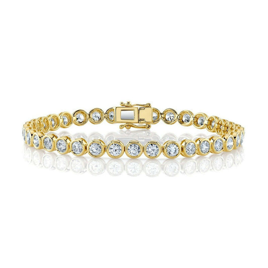 14K Gold 7.00 CT Diamond Tennis Bracelet Bezel Set Round Cut Natural