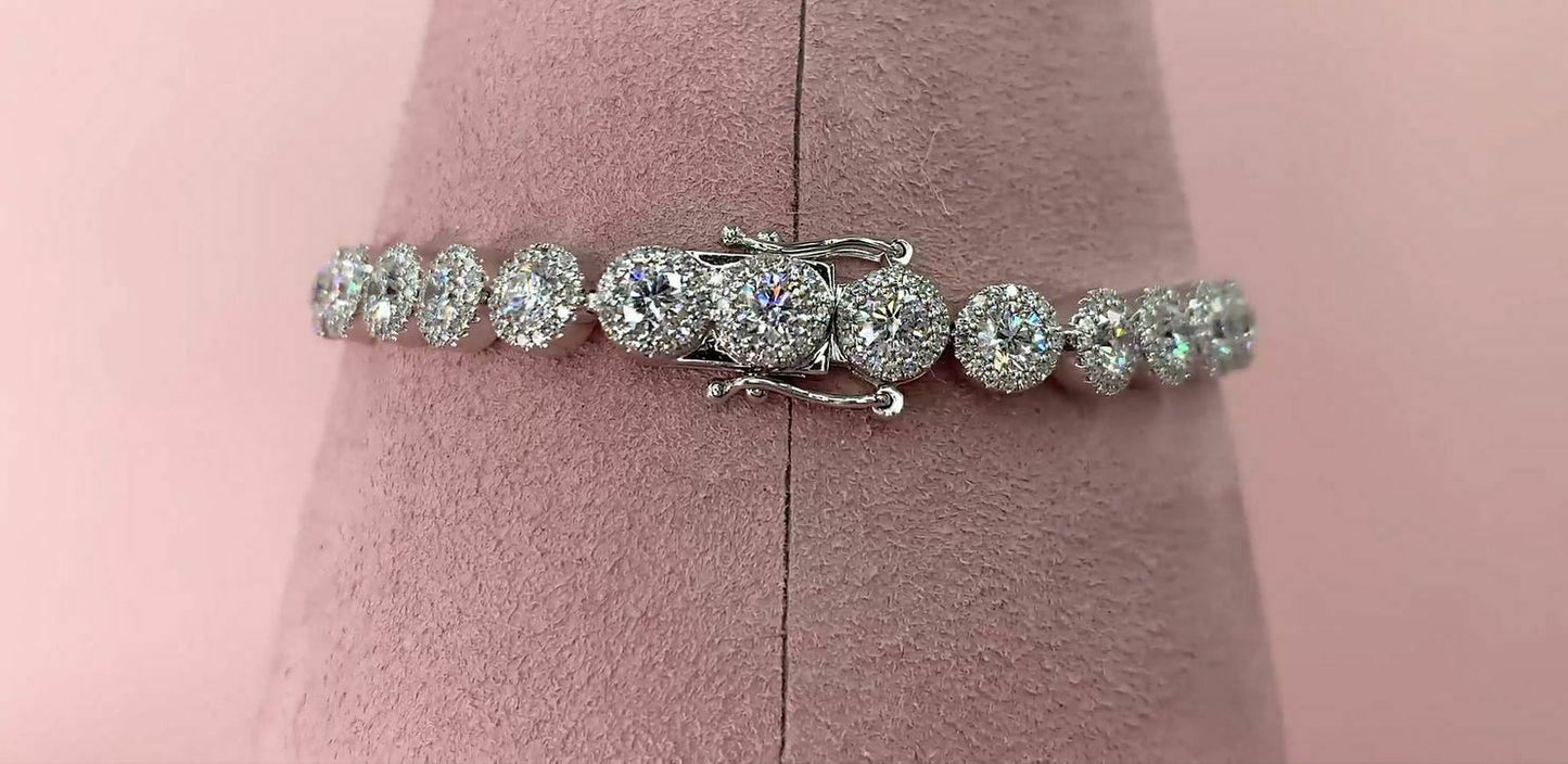 14K Gold 7.42 CT Diamond Tennis Bracelet Halo Certified Natural Round Cut