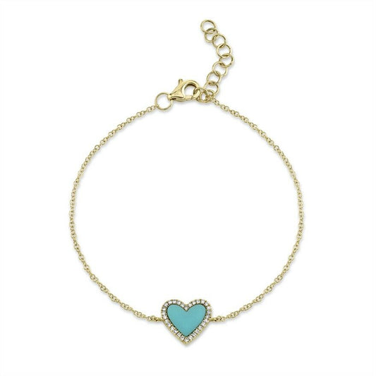 14K Gold 0.60 CT Heart Turquoise Diamond Bracelet Charm Women's Natural Love