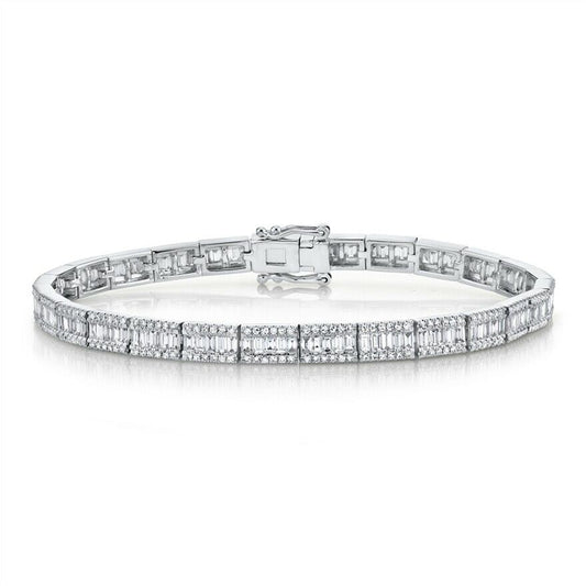 14K Gold 2.75 CT Baguette Cut Diamond Bracelet Womens Round Natural Channel Set