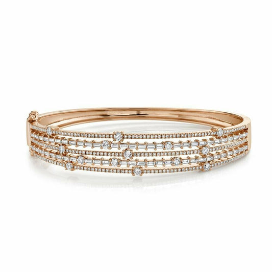 14K Gold 2.51 CT Baguette Diamond Bangle Bracelet Multi Row Layered Stackable