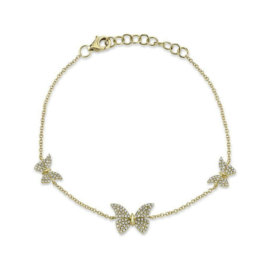 14K Gold 0.30 CT Diamond Butterfly Bracelet Pave Set Women's Round Cut