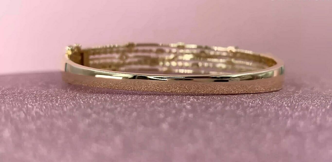 14K Gold 2.41 CT Baguette Round Diamond Crossover X Bangle Multi Row Bracelet