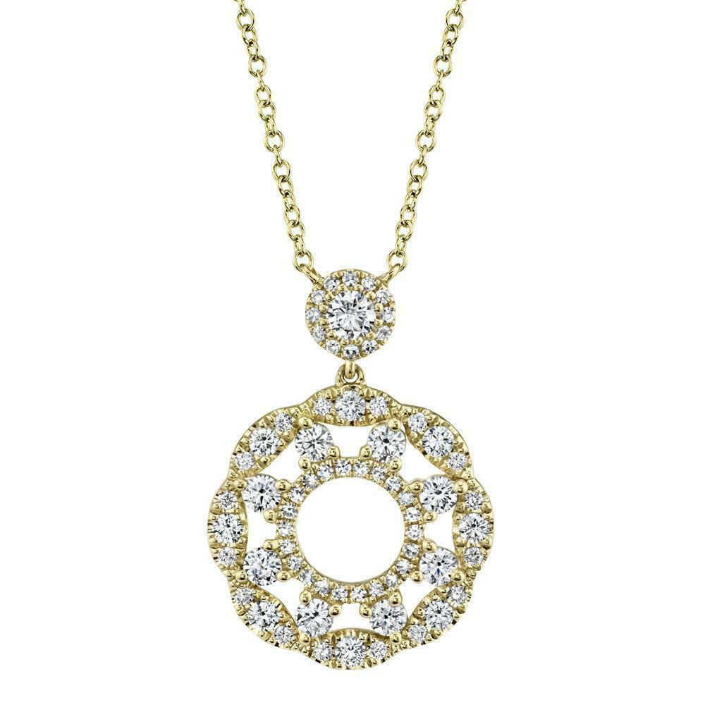14k Gold 0.76 CT Diamond Double Sun Circle Pendant Natural Necklace