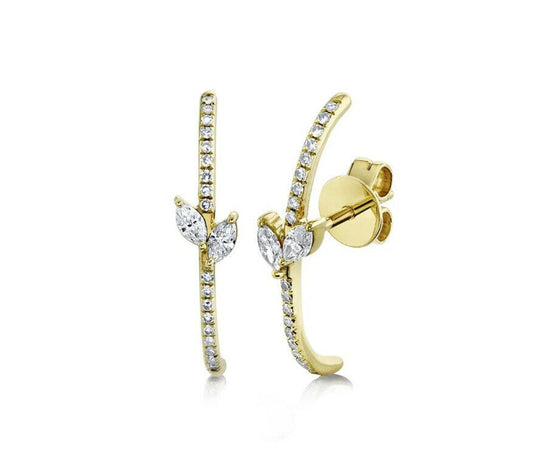 14K Gold 0.29 CT Marquise Diamond Marquise Diamond Stick Stud Earrings Unique