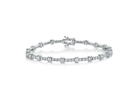 14K Gold 5.04 CT Emerald Cut Diamond Tennis Bracelet Round Certified Natural