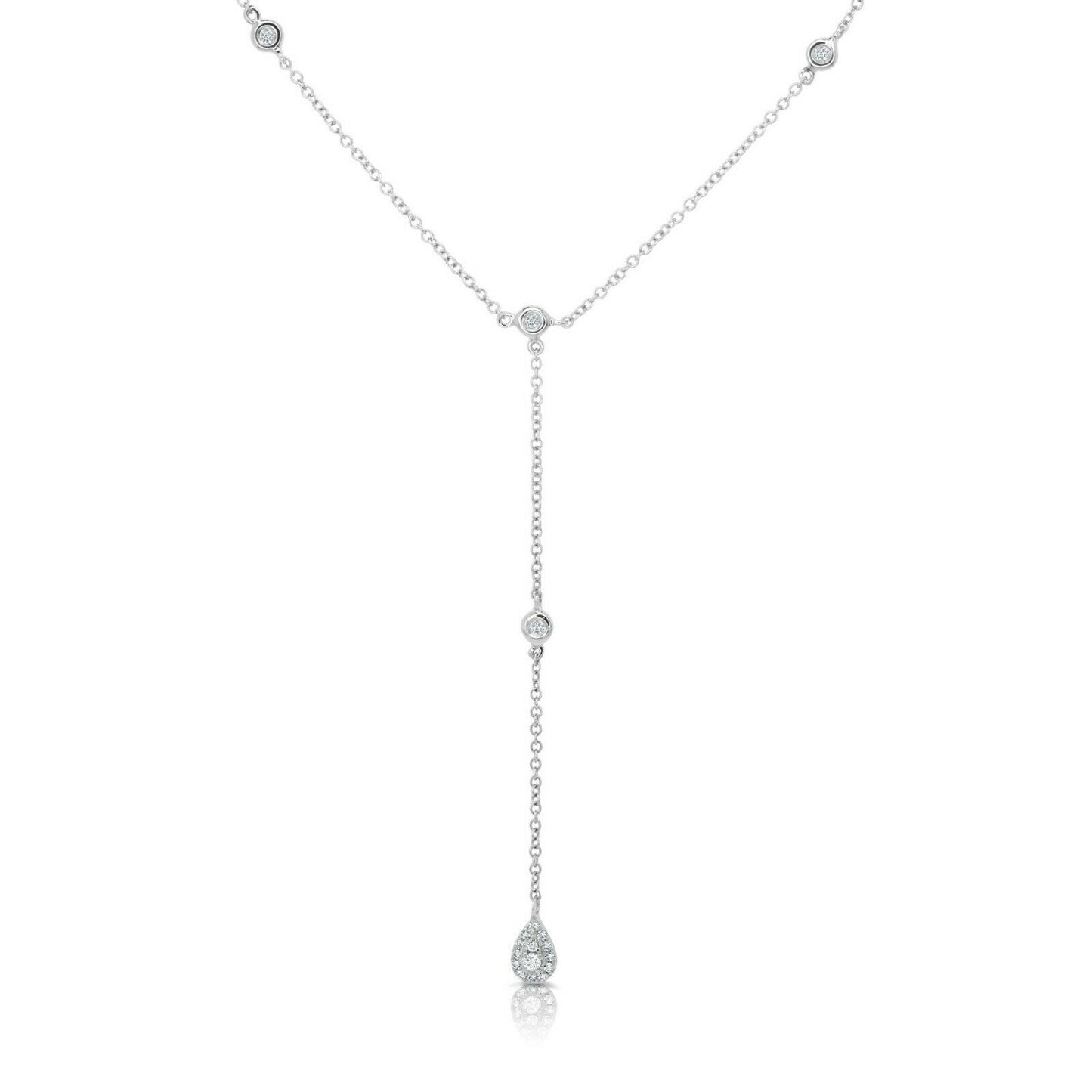 14K Gold 0.32 CT Diamond By The Yard Open Back Drop Lariat Necklace