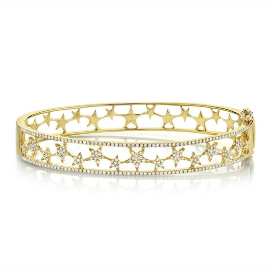 14K Gold 0.71 CT Diamond Star Bangle Bracelet Round Cut Natural Women's Clasp Lock